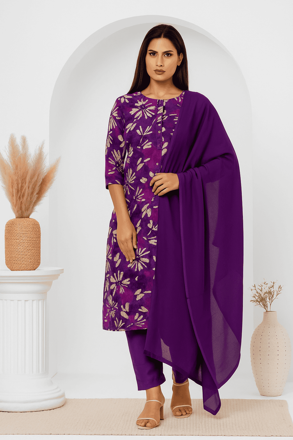 D.Gokuldas NX - Royal Purple Printed Kurti Set